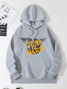 Men's Leisure Drawstring Hoodies With Printed Texts - Grey - View 1