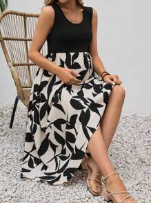 SHEIN Maternity Printed Patchwork Sleeveless Dress