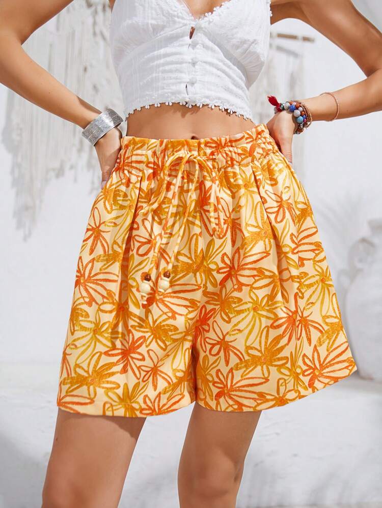 Women'S Drawstring Waist Printed Shorts