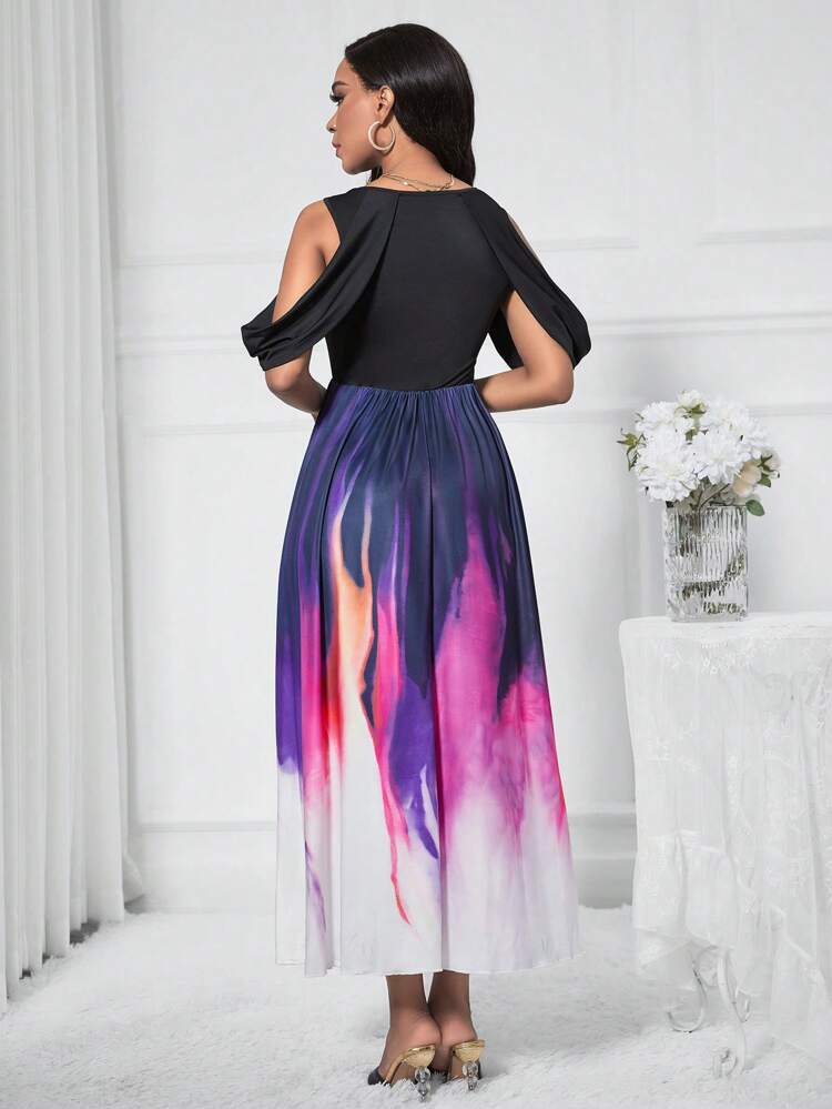 Women'S Tie Dye Off Shoulder Dress Church Dress