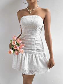 Chiquease Damski Żakard Pofałdowany Bez ramiączek Sukienki - Biały - Zobacz 1