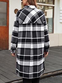 SHEIN LUNE 大尺碼女式格紋襯衫領夾克 - 黑與白 - 查看 3