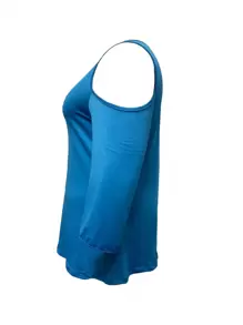 SHEIN LUNE Plus Size Hollow Out Shoulder Zipper Half-Open Collar T-Shirt - Blue - View 3