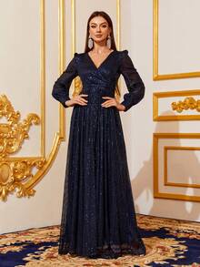 Faeriesty 交叉领长袖亮片派对礼服