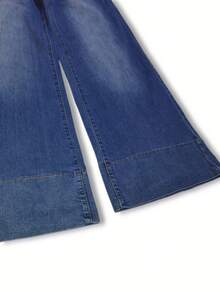 Women'S Plus Size Wide Leg Jeans With Faux Patchwork Design And Loose Fit, Spring Summer Autumn