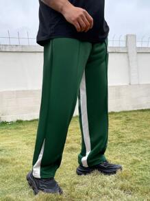 Manfinity Homme 男士大尺碼字母印花斜口袋運動褲 - 墨綠色 - 查看 5