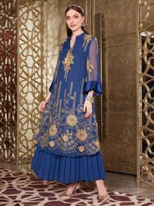 Al Najma Haftowana siateczka Wycięty kołnierz Sukienki