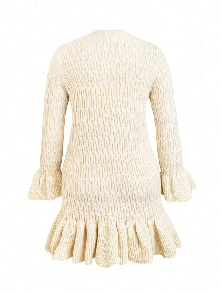 Plus Flounce Sleeve Ruffle Hem Sweater Dress Fall Cloth For Women