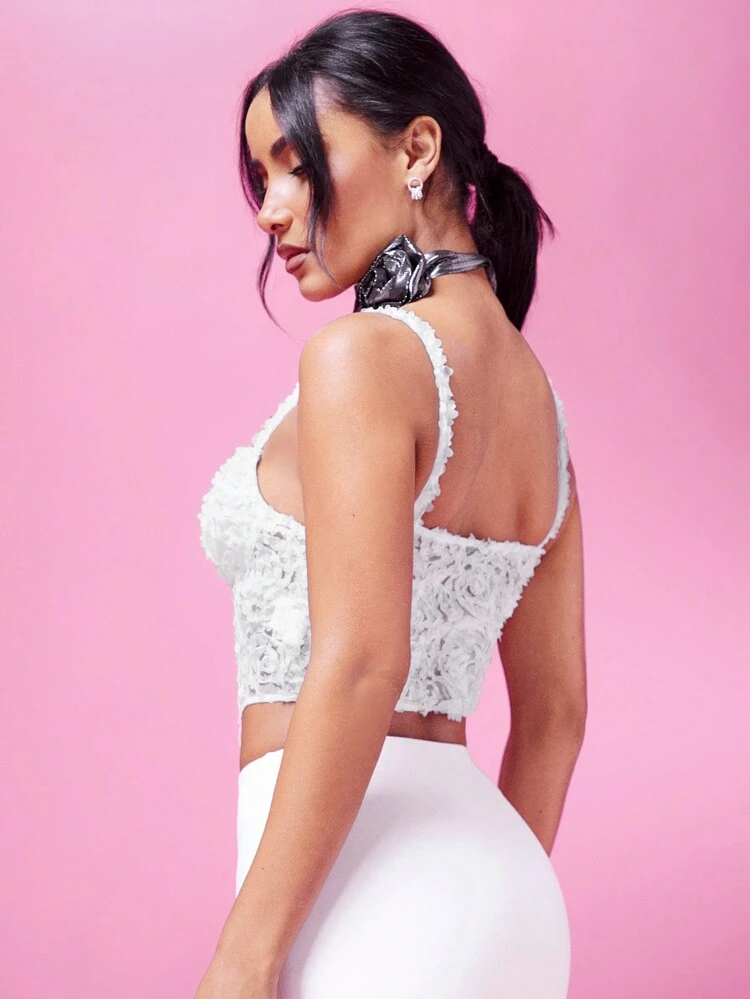 BAE Gorgeous Textured Fabric Valentine's Day Date Elegant White Bra Tank Top For Summer