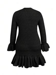 SHEIN Unity Plus Size Ruffle Hem V-neck Sweater Dress - Black - View 2