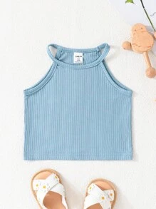 Baby Girl 5pcs/Set Casual Summer Solid Ribbed Halter Neck Tank Top - Multicolor - View 7