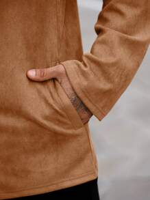 Manfinity Homme 男士純色折領寬鬆外套 - 棕色 - 查看 6