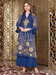 Al Najma Haftowana siateczka Wycięty kołnierz Sukienki