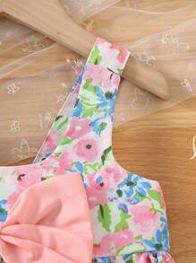 Vestido sin mangas con estampado floral para bebé niña, decorado con moño - Multicolor - Ver 5