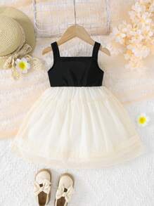 SHEIN Young Girl Gorgeous Color Block Mesh Tulle Cami Dress - Multicolor - View 1