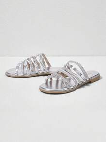 Styleloop Women's Fashionable Metal Studded Rope Flat Sandals,Women's Flat Sandals Summer Beach Slippers With Rhinestone Decoration