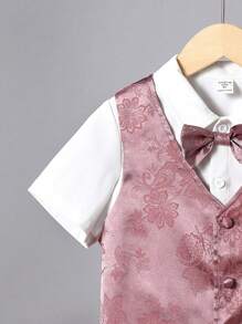 Conjunto de 3 piezas para niños pequeños que incluye chaleco, pantalones y camisa de tela jacquard brillante con patrón sutil