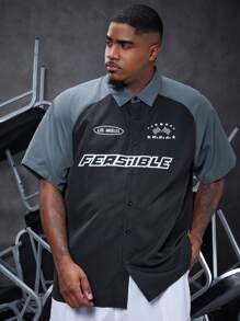 Manfinity LEGND Men's Plus Size Loose Colorblock Raglan Sleeve T-Shirt With Letter Print