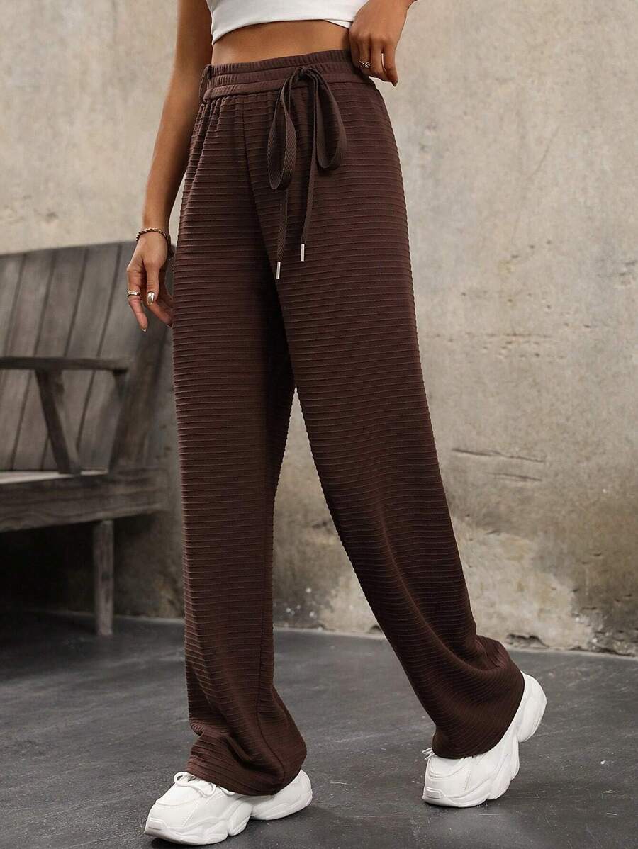 SHEIN LUNE Solid Color Straight Leg Pants With Waist Belt Fall Cloth For Women