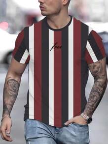 Men's Striped Short Sleeve T-Shirt - Red and White - View 1