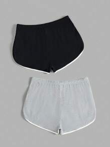 SHEIN EZwear Plus Size 2pcs Colorblock Trim Knit Athletic Shorts - Multicolor - View 3