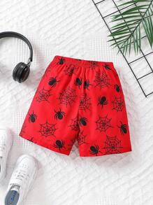 SHEIN Young Boy Spider Print Knot Waist Shorts