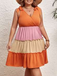 SHEIN VCAY Khối màu Tie-Up Đầm - Nhiều màu - Xem 3