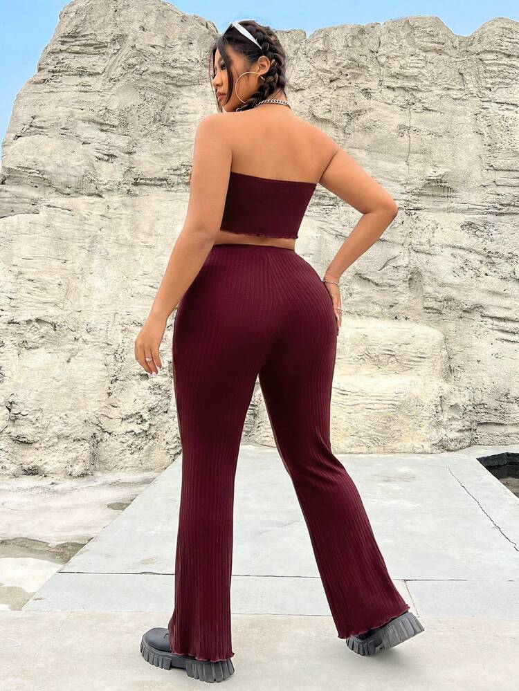 Women'S Plus Size Strapless Top And Long Pants Set