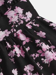 SHEIN Tween Girls' Woven Floral Print Holiday Cami Dress - Black - View 4