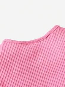 SHEIN 夏季可愛度假風針織拼接配色女嬰上衣 羅紋短袖拼色時尚上衣 - 彩色 - 查看 3