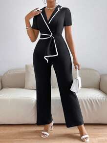 Chiquease Ladies' Color Blocking Jumpsuit With Contrast Borders - Black - View 1