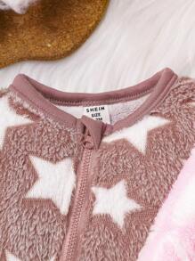 2pcs/Set Baby Girls' Plush Warm Jumpsuits With Star & Heart Pattern - Pink - View 6