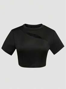 少女們的黑色露肩短袖上衣,嘻哈風格 - 黑色 - 查看 1