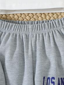 SHEIN Tween Girls' Solid Color Hooded Top, Letter Print Vest And Pants Set - Grey - View 5