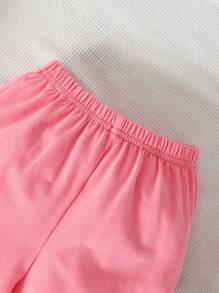 SHEIN 4pcs/Set Baby Girls' Cute Cartoon Dog & Letter Pattern Short Sleeve And Long Sleeve Homewear - Multicolor - View 4