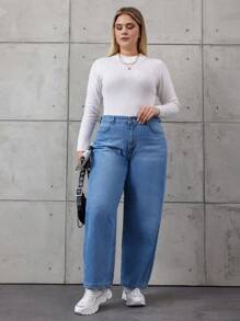 RueChic Plus Size High Waisted Distressed Jeans - Medium Wash - View 3