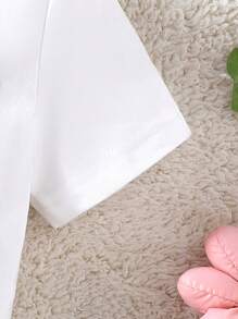 Baby Girl Leopard Print & Heart Pattern Round Neck Casual Short Sleeve T-Shirt 3pcs/Set For Summer - Multicolor - View 6