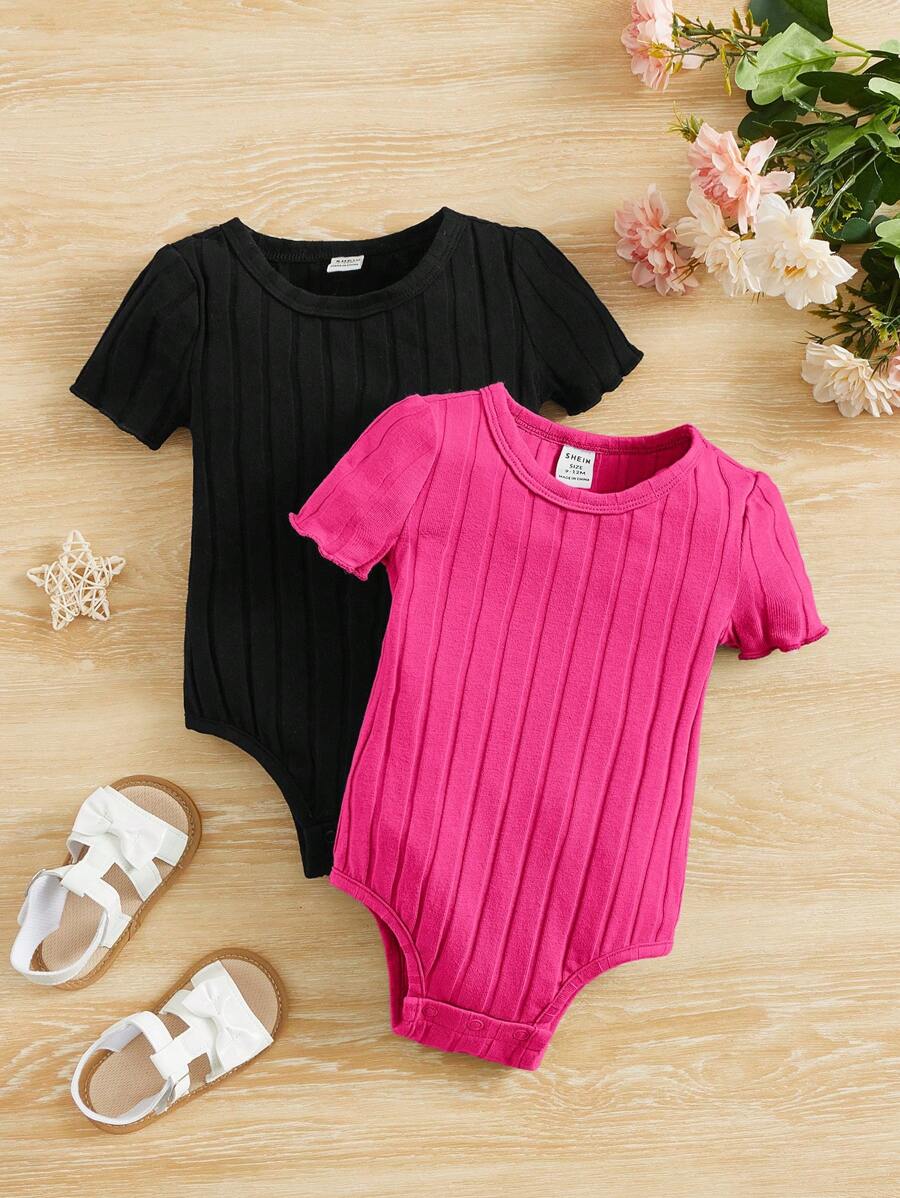 2入組嬰兒女寶寶短袖圓領連體衣,休閒舒適款式 - 黑色 - 查看 1