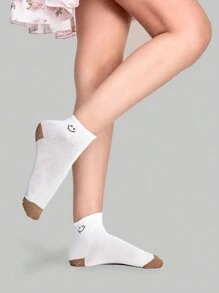 ROMWE Kawaii 女款拼色臉部圖案百搭短襪 - 彩色 - 查看 2