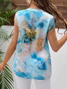 SHEIN Tie-Dye Satin Chiffon Maternity Blouse - Blue - View 2