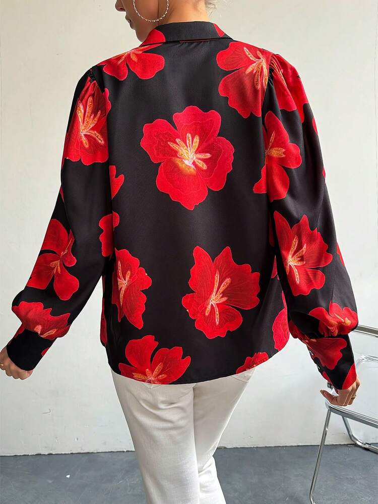 Women's Floral Printed Puff Long Sleeve Blouse Fall Cloth For Women