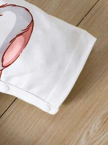 SHEIN Baby Girl Cartoon Printed Short Sleeve Romper With Round Neck