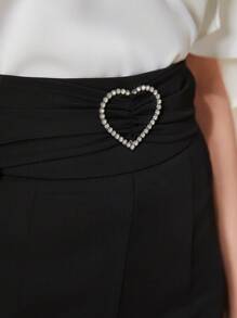 Modelyn Của phụ nữ Eo cao Love Khóa trái tim Trang trí Khe Quần loe Với Pha lê Chi tiết , Thanh lịch Quần - màu đen - Xem 5