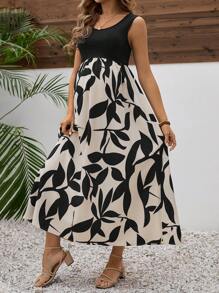 SHEIN Maternity Printed Patchwork Sleeveless Dress
