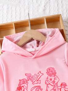 女孩卡通印花連帽衫和運動褲兩件套 - 粉色 - 查看 4