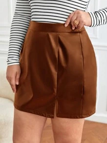 SHEIN Frenchy 大码女式开衩下摆半身裙