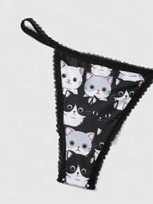 ROMWE Kawaii 5 cái/gói Màu sắc va chạm Hoạt hình In Lưng Chữ T Quần lót không đường may Với Ren hoa - Nhiều màu - Xem 4