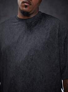 Manfinity LEGND Plus Size Men's Angel & Letter Print T-Shirt With Drop Shoulder Sleeves - Black - View 5