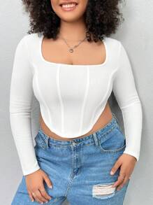 SHEIN EZwear Của phụ nữ Kích thước lớn Màu thuần Hình vuông Đường viền cổ áo Viền không đối xứng Áo thun - trắng - Xem 1