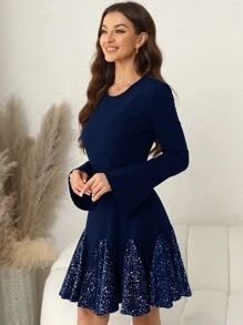 SHEIN Clasi 女款荷葉邊袖荷葉邊圓領連身裙